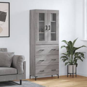 Stylish Highboard Grey Sonoma - 69.5x34x180 cm Engineered Wood