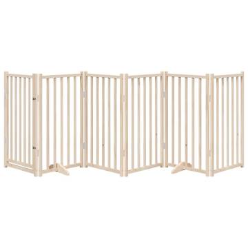 Foldable Dog Gate with Door - 6 Panels Solid Wood 300 cm