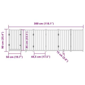 Foldable Dog Gate with Door - 6 Panels Solid Wood 300 cm