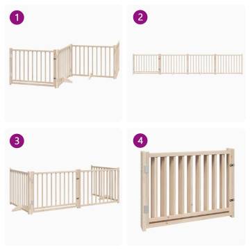 Foldable Dog Gate with Door - 320 cm Solid Wood Fir