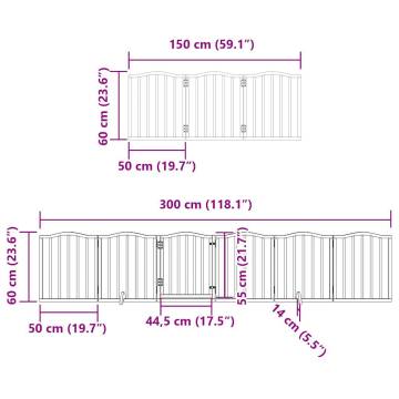 Dog Gate with Door - Foldable 12 Panels in Brown - 600 cm