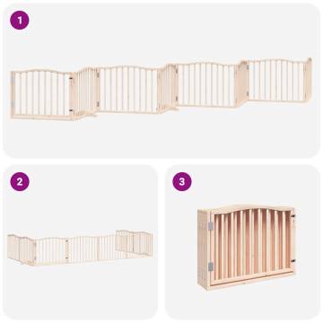 Dog Gate with Door - Foldable 8 Panels Poplar Wood | HipoMarket