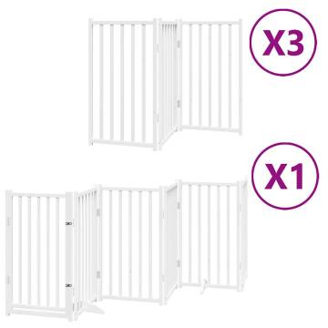 Dog Gate with Door - Foldable 15 Panels White Poplar Wood