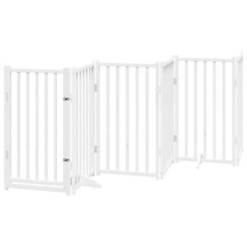 Dog Gate with Door - Foldable 15 Panels White Poplar Wood