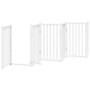 Dog Gate with Door - Foldable 15 Panels White Poplar Wood