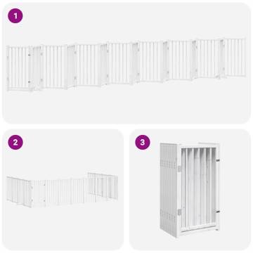 Dog Gate with Door - Foldable 15 Panels White Poplar Wood