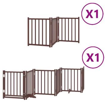 Dog Gate with Door - Foldable 9 Panels Brown 450 cm Poplar Wood