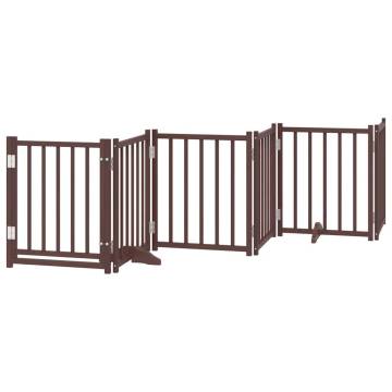 Dog Gate with Door - Foldable 9 Panels Brown 450 cm Poplar Wood