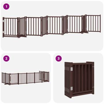 Dog Gate with Door - Foldable 9 Panels Brown 450 cm Poplar Wood