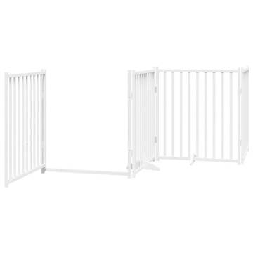 Foldable Dog Gate with Door - 640 cm White Poplar Wood