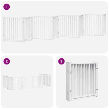 Foldable Dog Gate with Door - 640 cm White Poplar Wood