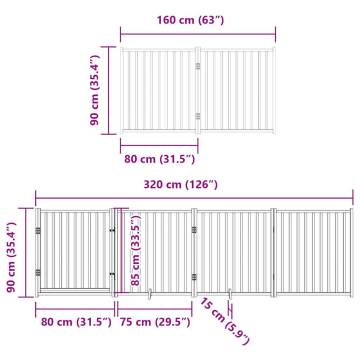 Foldable Dog Gate with Door - 640 cm White Poplar Wood