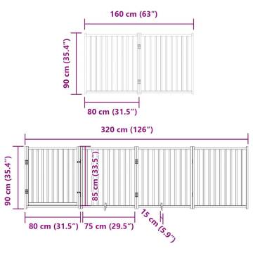 Foldable Dog Gate with Door - 960 cm White Poplar Wood