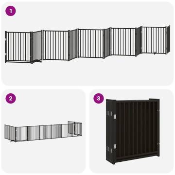 Dog Gate with Door - 10 Panels, Foldable, Black 800 cm