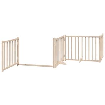 Foldable 8 Panel Dog Gate with Door - 640 cm Poplar Wood