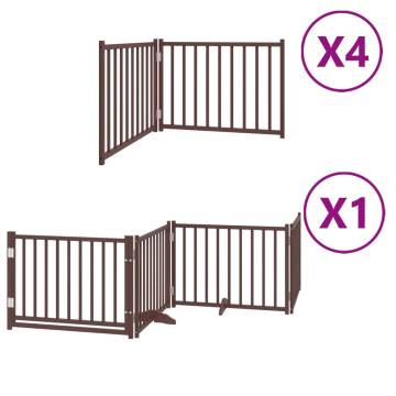 Dog Gate with Door - 12 Panels Foldable Brown 960 cm | HipoMarket