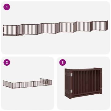 Dog Gate with Door - 12 Panels Foldable Brown 960 cm | HipoMarket