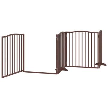 Dog Gate with Door - Foldable 8 Panels in Brown | Hipo Market