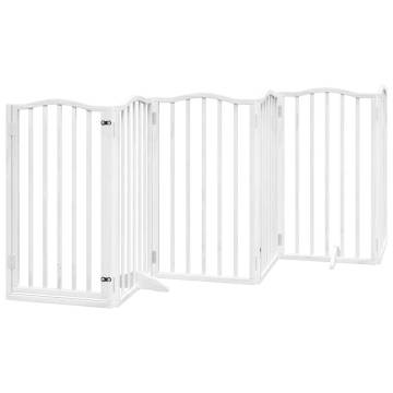 Foldable Dog Gate with Door - 9 Panels, 450 cm Poplar Wood