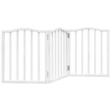 Foldable 3 Panel Dog Gate - White Poplar Wood 150 cm