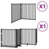 Dog Gate with Door - Foldable 6 Panels Black Poplar Wood