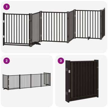 Dog Gate with Door - Foldable 6 Panels Black Poplar Wood