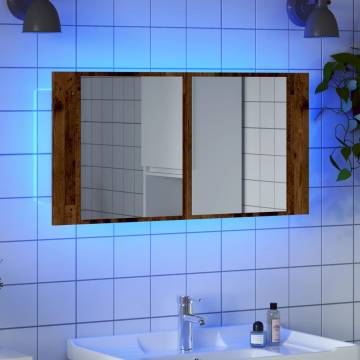 LED Mirror Cabinet in Old Wood - Stylish & Space-Saving