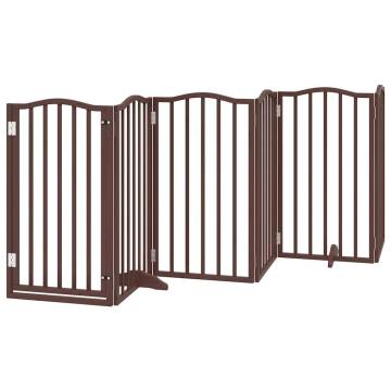 Foldable 9 Panel Dog Gate with Door - 450 cm Brown Poplar Wood