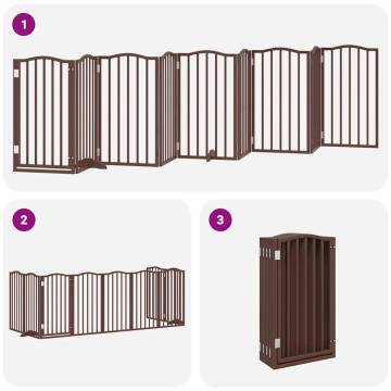 Foldable 9 Panel Dog Gate with Door - 450 cm Brown Poplar Wood