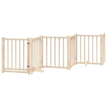 Dog Gate with Door - Foldable 6 Panels 300 cm Solid Wood Fir