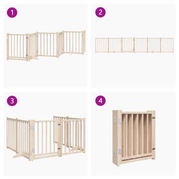 Dog Gate with Door - Foldable 6 Panels 300 cm Solid Wood Fir