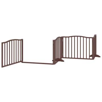 Foldable Dog Gate with Door - 8 Panels Brown - 640 cm