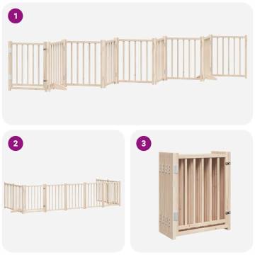 Dog Gate with Door - Foldable 9 Panels 450 cm Poplar Wood