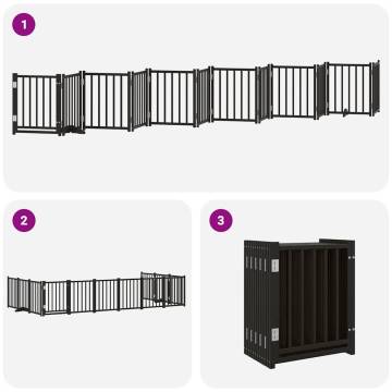 Foldable Dog Gate with Door - 600 cm, Black Poplar Wood