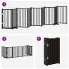 Foldable Dog Gate with Door - 9 Panels 450cm Black Wood