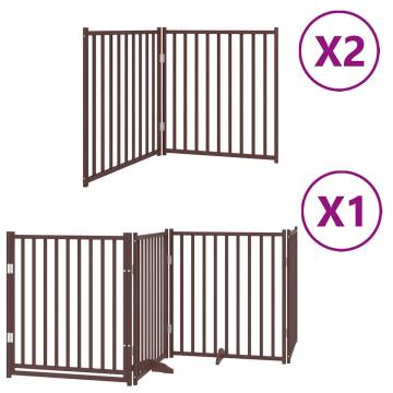 Foldable Dog Gate with Door - 640 cm Brown Poplar Wood