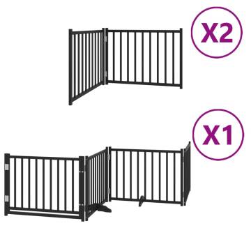 Foldable Dog Gate with Door - 640 cm Poplar Wood Black