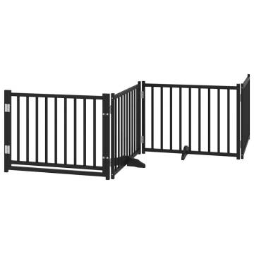 Foldable Dog Gate with Door - 640 cm Poplar Wood Black