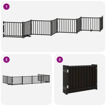 Foldable Dog Gate with Door - 640 cm Poplar Wood Black