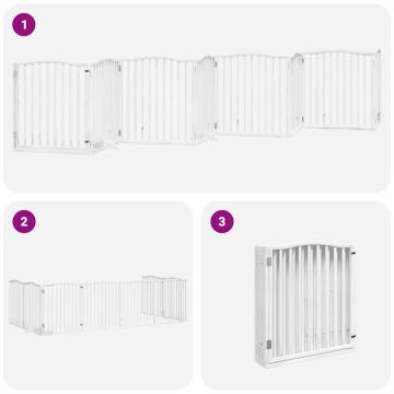 Foldable Dog Gate with Door - 640cm White Poplar Wood