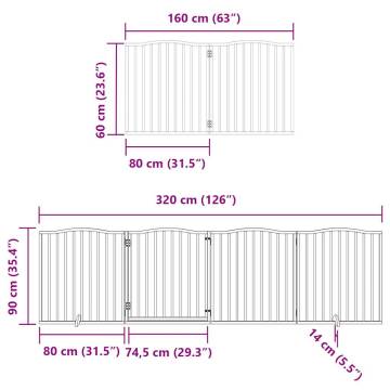 Foldable Dog Gate with Door - 640cm White Poplar Wood