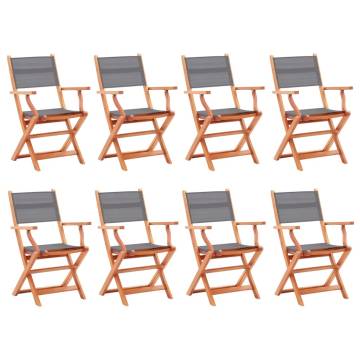 8 Folding Garden Chairs - Grey Eucalyptus Wood & Textilene