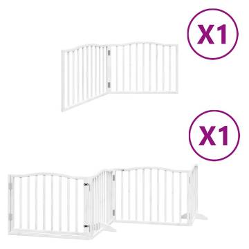 Foldable Dog Gate with Door - 480 cm Poplar Wood, White