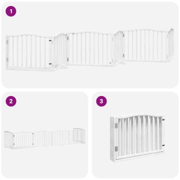 Foldable Dog Gate with Door - 480 cm Poplar Wood, White