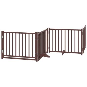 Foldable Dog Gate with Door - 8 Panels Brown Poplar Wood