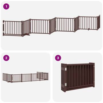 Foldable Dog Gate with Door - 8 Panels Brown Poplar Wood