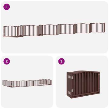 Dog Gate with Door - 12 Panels Foldable Brown 960 cm | Hipo Market