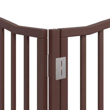 Dog Gate with Door - 12 Panels Foldable Brown 960 cm | Hipo Market