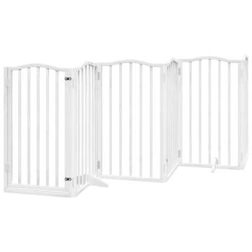 Foldable Dog Gate with Door - 6 Panels, White Poplar Wood