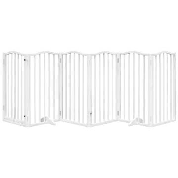 Foldable Dog Gate with Door - 6 Panels, White Poplar Wood